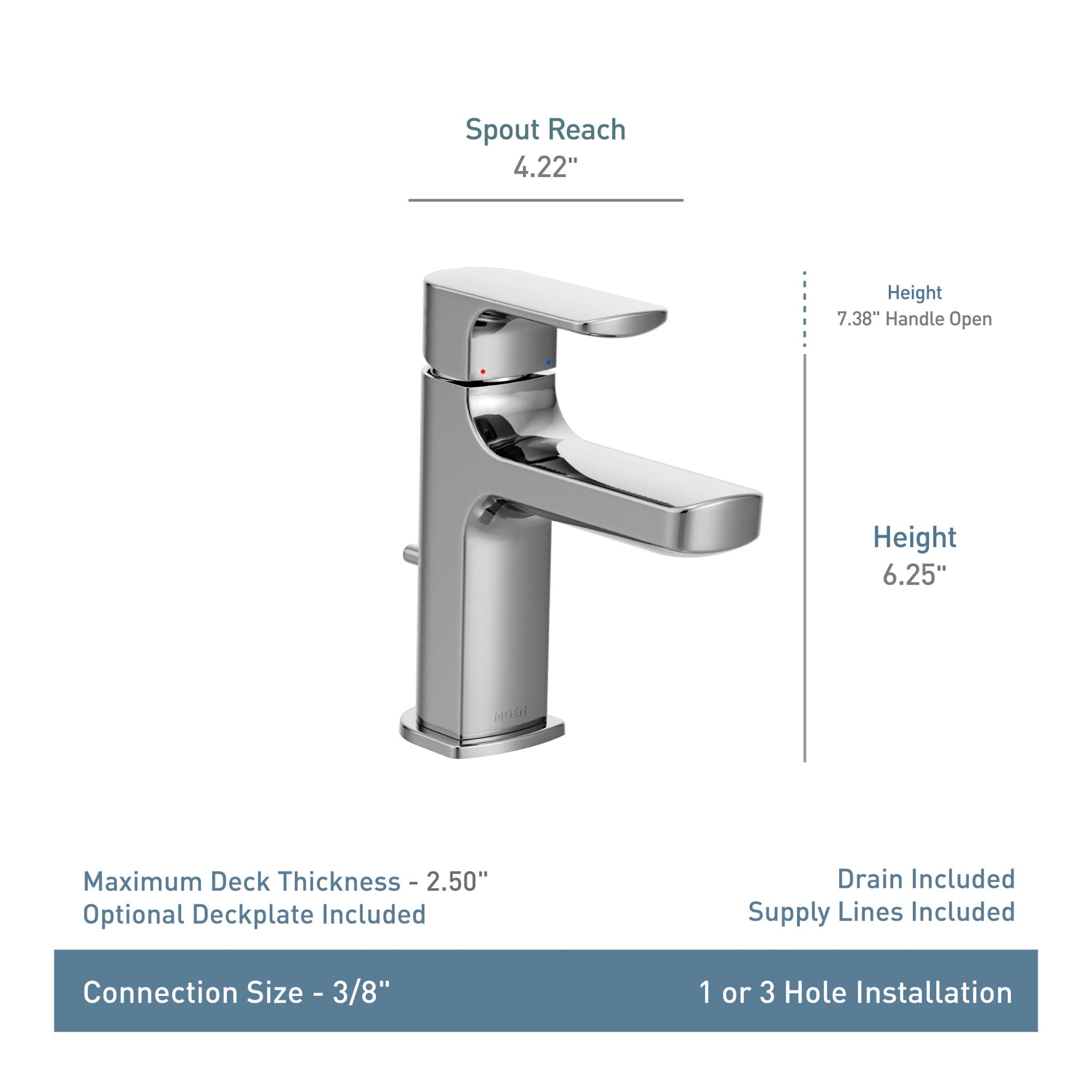 Moen Rizon Chrome One-Handle Modern Bathroom Faucet with Drain Assembly, 6900