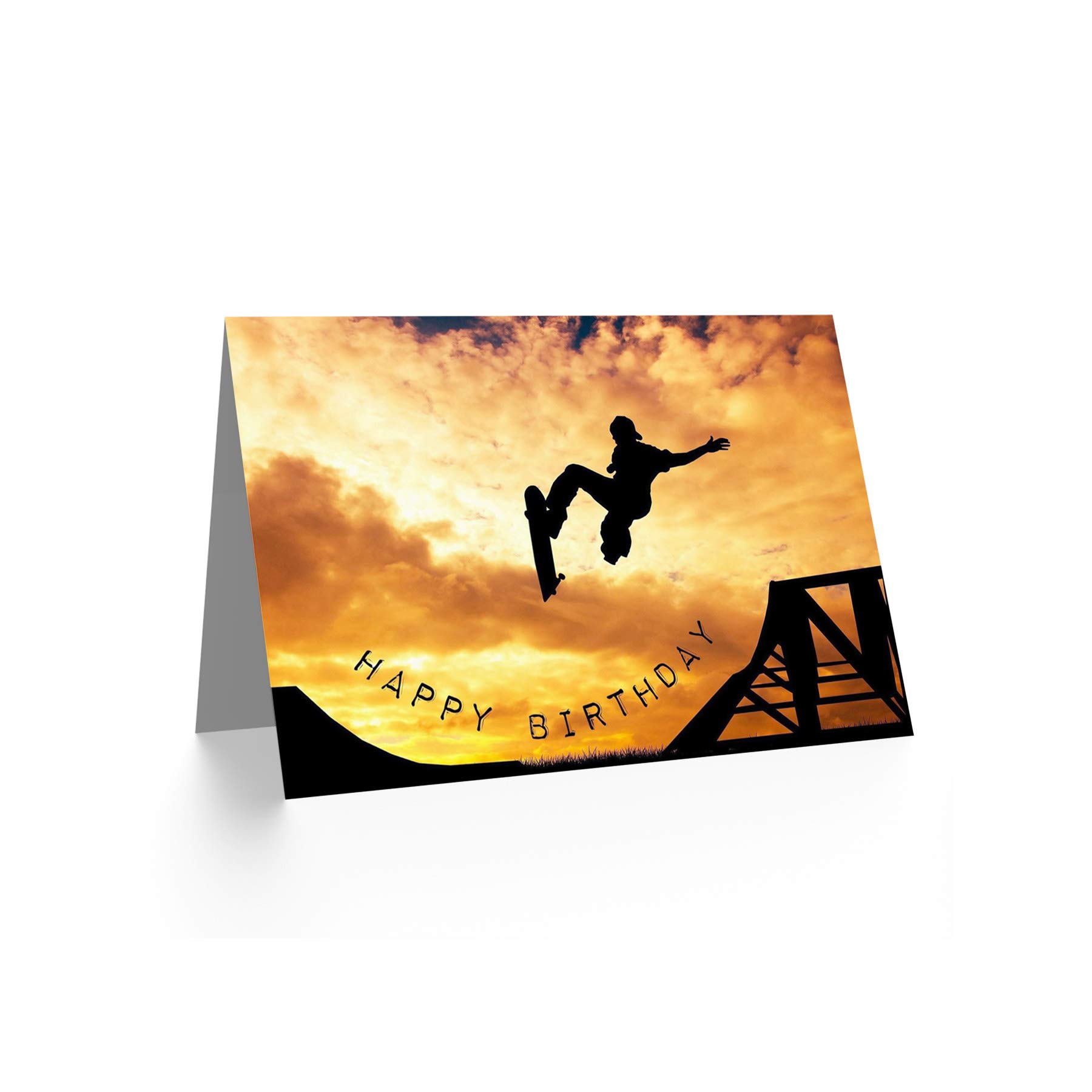 Wee Blue Coo HAPPY BIRTHDAY SKATEBOARD RAMP SUNSET PHOTO BLANK GREETINGS CARD