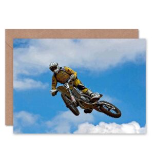 wee blue coo motocross dirt bike jump sport photo birthday blank greetings card