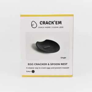 Crack'em Egg Cracker & Spoon Rest (Jet Black) - Perfectly Cracks Eggs & Contains Messes - Easy to Use & Clean - Great for Kids - Prevents Broken Yolks