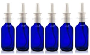 2 oz blue boston round glass bottle - w/nasal sprayers- pack of 6