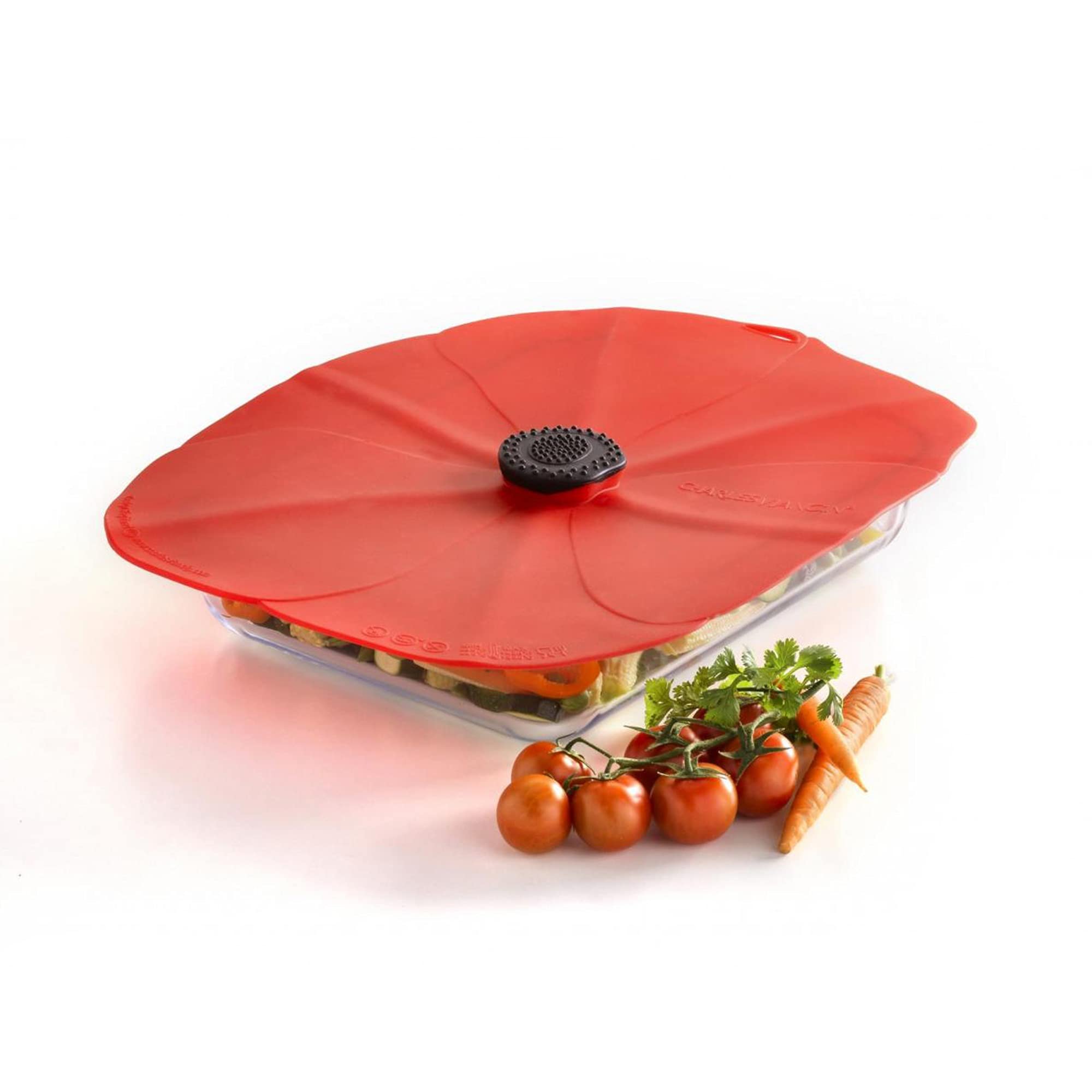 Charles Viancin - Poppy Oblong Lid Red - Silicone Lid for Food Storage and Cooking - 10''x14'' + 35x25cm - Airtight Seal on Any Smooth Rim Surface