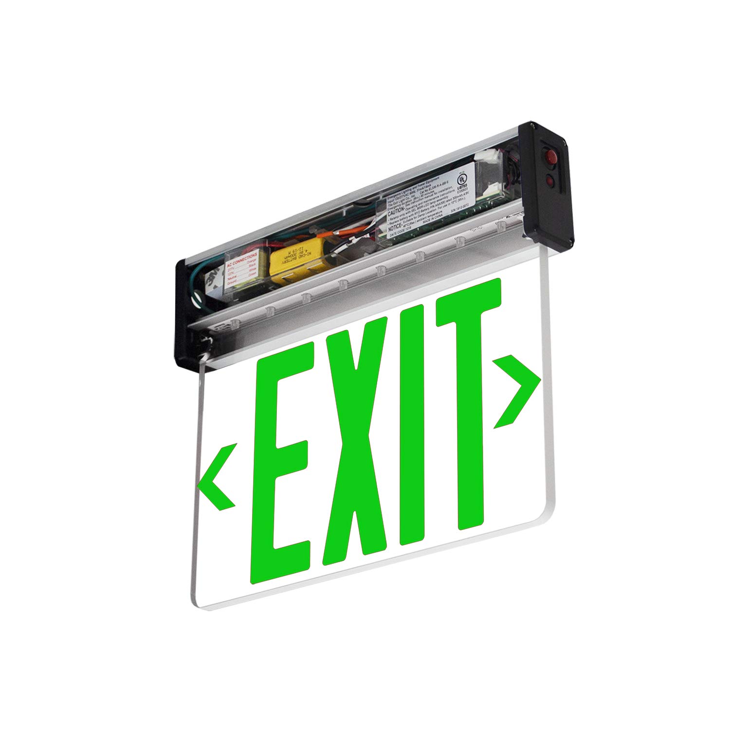 LFI Lights | Edge-Lit Green Exit Sign | Modern Design Brushed Aluminum Housing | All LED | Single-Sided Clear Acrylic Panel | Hardwired with Battery Backup | UL Listed | ELSM-G