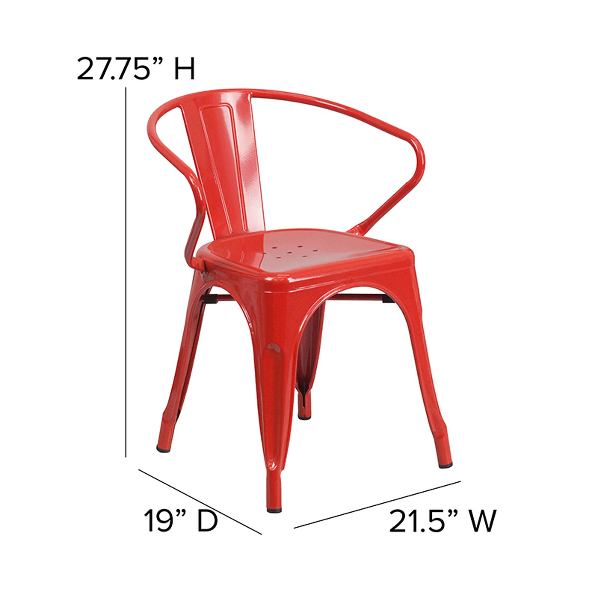 Flash Furniture Luna Commercial Grade Red Metal Indoor-Outdoor Chair with Arms