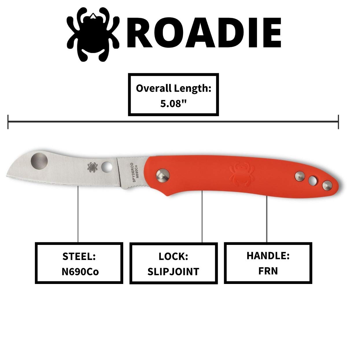 Spyderco Roadie Non-Locking Lightweight Knife with 2.09" N690Co Stainless Steel Blade and Durable Orange FRN Handle - PlainEdge - C189POR