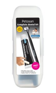 petosan complete dental kit for dogs with toothbrush, toothpaste and microfiber cleaner, for small dogs up to 14 lbs