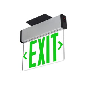 LFI Lights | Edge-Lit Green Exit Sign | Modern Design Brushed Aluminum Housing | All LED | Single-Sided Clear Acrylic Panel | Hardwired with Battery Backup | UL Listed | ELSM-G