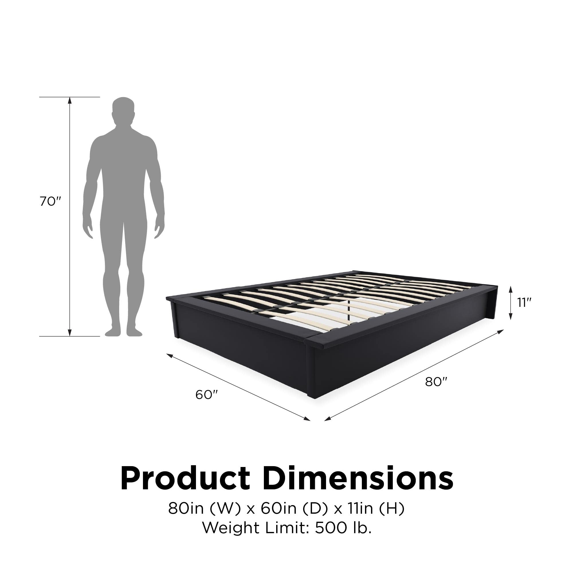 DHP Maven Upholstered Platform Bed with 11 Inch Height for Raised Mattress Support, No Box Spring Needed, Queen, Black Faux Leather