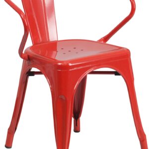 Flash Furniture Luna Commercial Grade Red Metal Indoor-Outdoor Chair with Arms