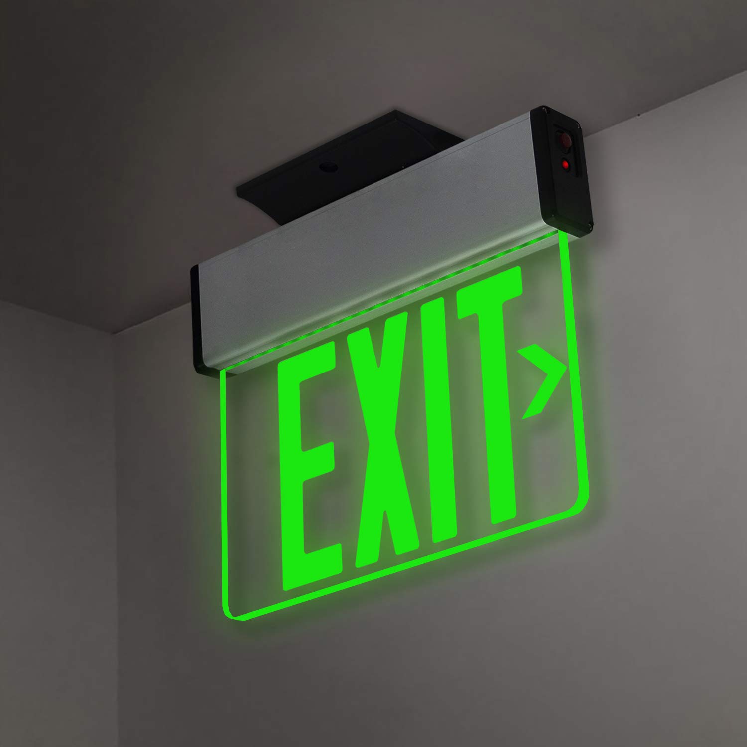 LFI Lights | Edge-Lit Green Exit Sign | Modern Design Brushed Aluminum Housing | All LED | Single-Sided Clear Acrylic Panel | Hardwired with Battery Backup | UL Listed | ELSM-G