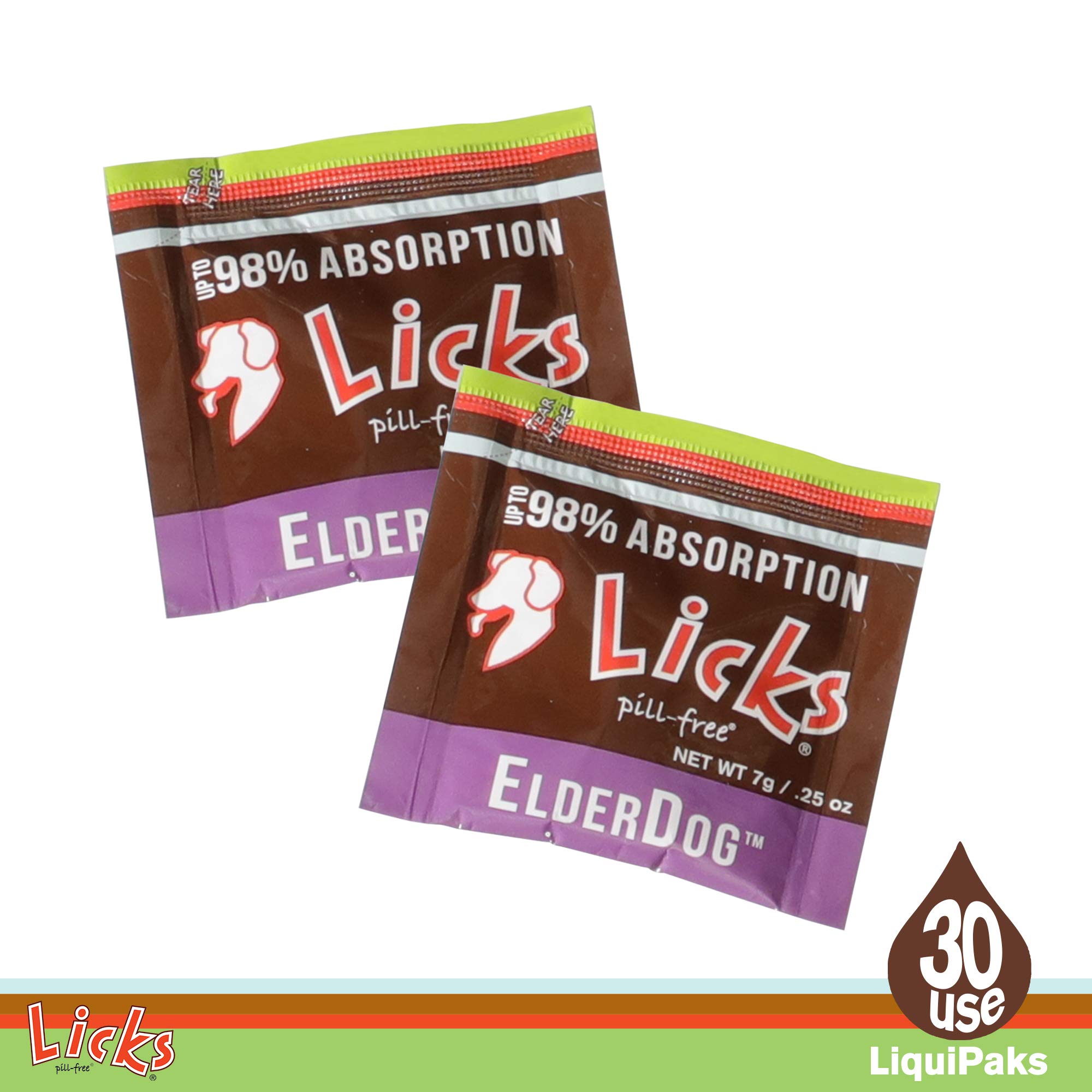 Licks Pill Free ElderDog - Older Dog Vitamins and Supplements - Joint & Immune Support Supplements for Dogs - Dog Coat & Digestion Supplement for Senior Dogs - Gel Packets - Roasted Chicken, 30 Use