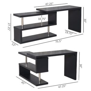 HOMCOM 360 Degree Rotating Corner Computer Desk, L Shaped Desk, Home Office Workstation with 3-Tier Storage Shelves, Black