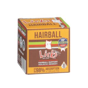 licks pill free cat hairball support - cat grooming supplies & cat hairball remedy - beeswax & cod liver oil hairball control - skin supplement for cats - gel packets - 30 use