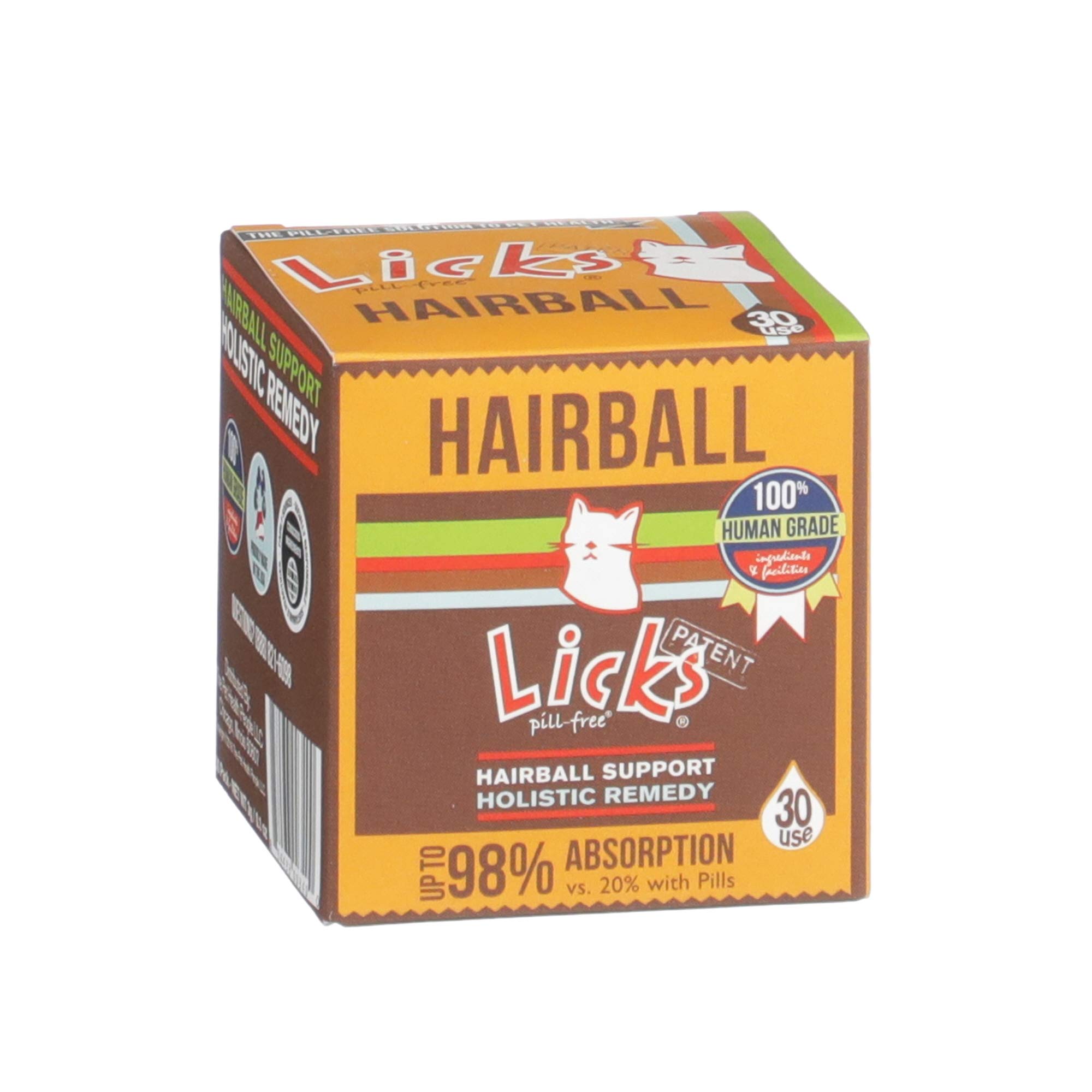 Licks Pill Free Cat Hairball Support - Cat Grooming Supplies & Cat Hairball Remedy - Beeswax & Cod Liver Oil Hairball Control - Skin Supplement for Cats - Gel Packets - 30 Use