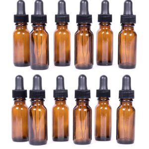 12, Amber,15 ml (1/2 oz) Glass Bottles, with Glass Eye Dropper by Premium Vials