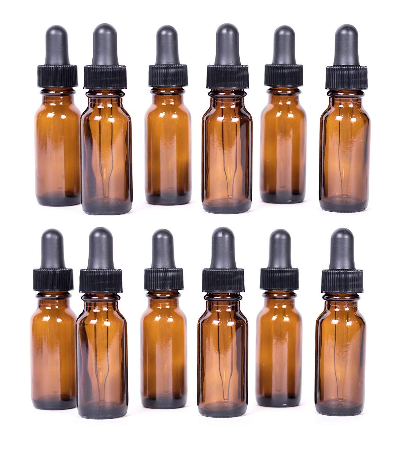 12, Amber,15 ml (1/2 oz) Glass Bottles, with Glass Eye Dropper by Premium Vials