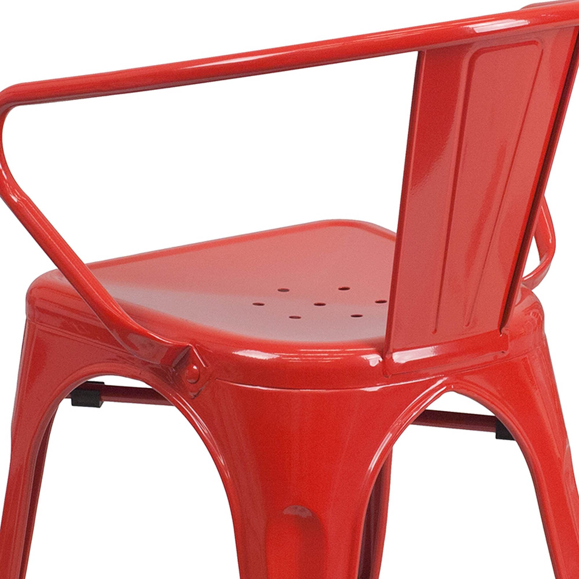 Flash Furniture Luna Commercial Grade Red Metal Indoor-Outdoor Chair with Arms