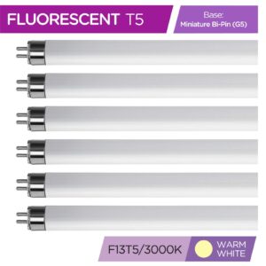 F13T5WW – T5 21 Inch Under Counter Fluorescent Bulbs Warm White 3000K 13-Watt F13T5/WW 21” WW Long Life Replacement Tubes for Under Cabinet Lights – Pack of 6 Bulbs