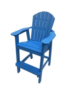 phat tommy tall adirondack chair - hdpe outdoor furniture - poly adirondack bar stool - heavy, stress free furniture for balcony, deck, patio, front porch, blue