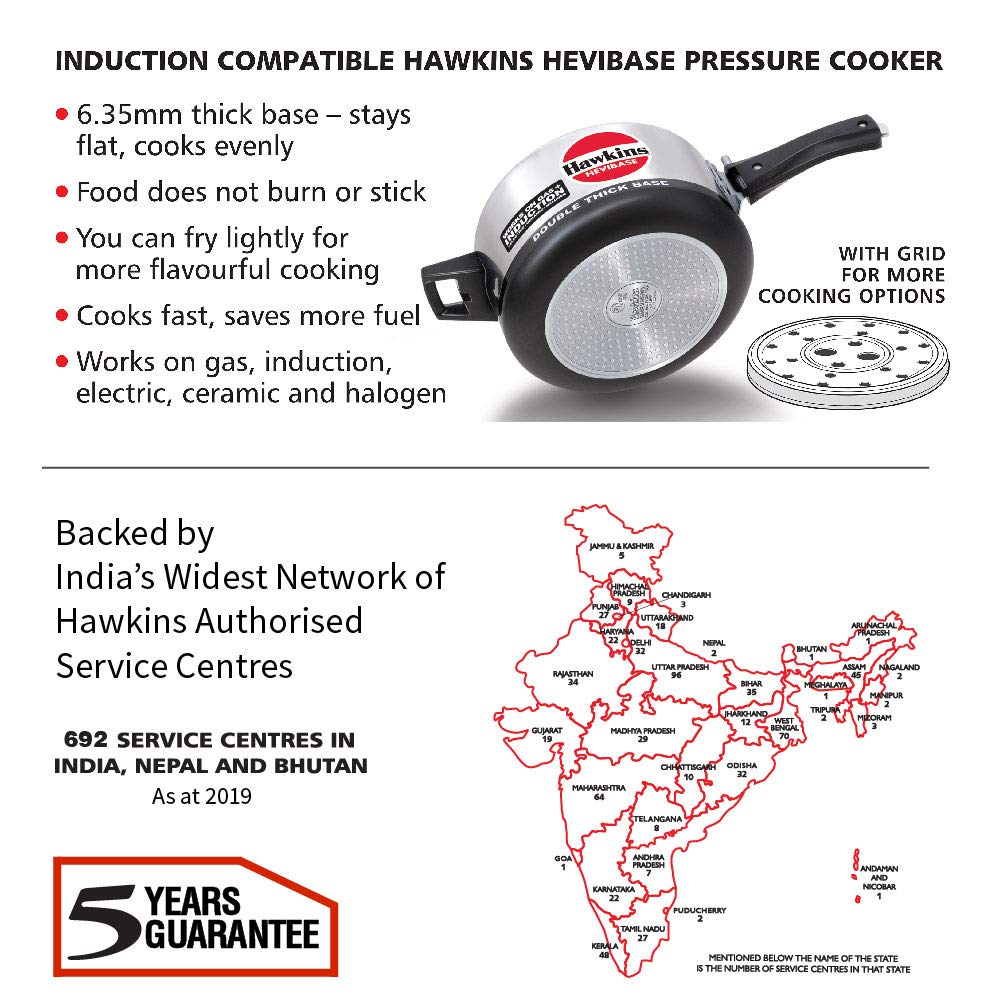 Hawkins Hevibase IH35 Pressure Cooker, 3.5 Liters, Silver