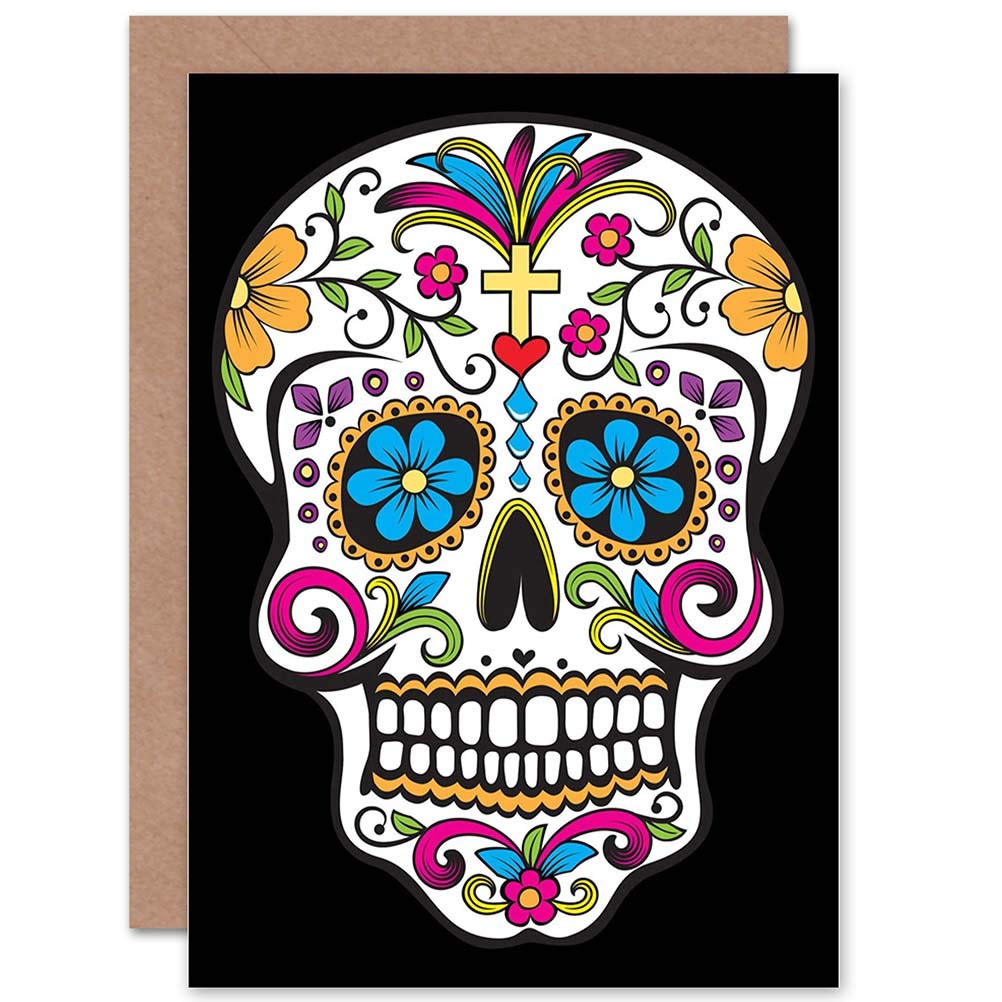 Wee Blue Coo Sugar Skull Day Of The Dead Greetings or Birthday Card