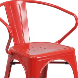 Flash Furniture Luna Commercial Grade Red Metal Indoor-Outdoor Chair with Arms