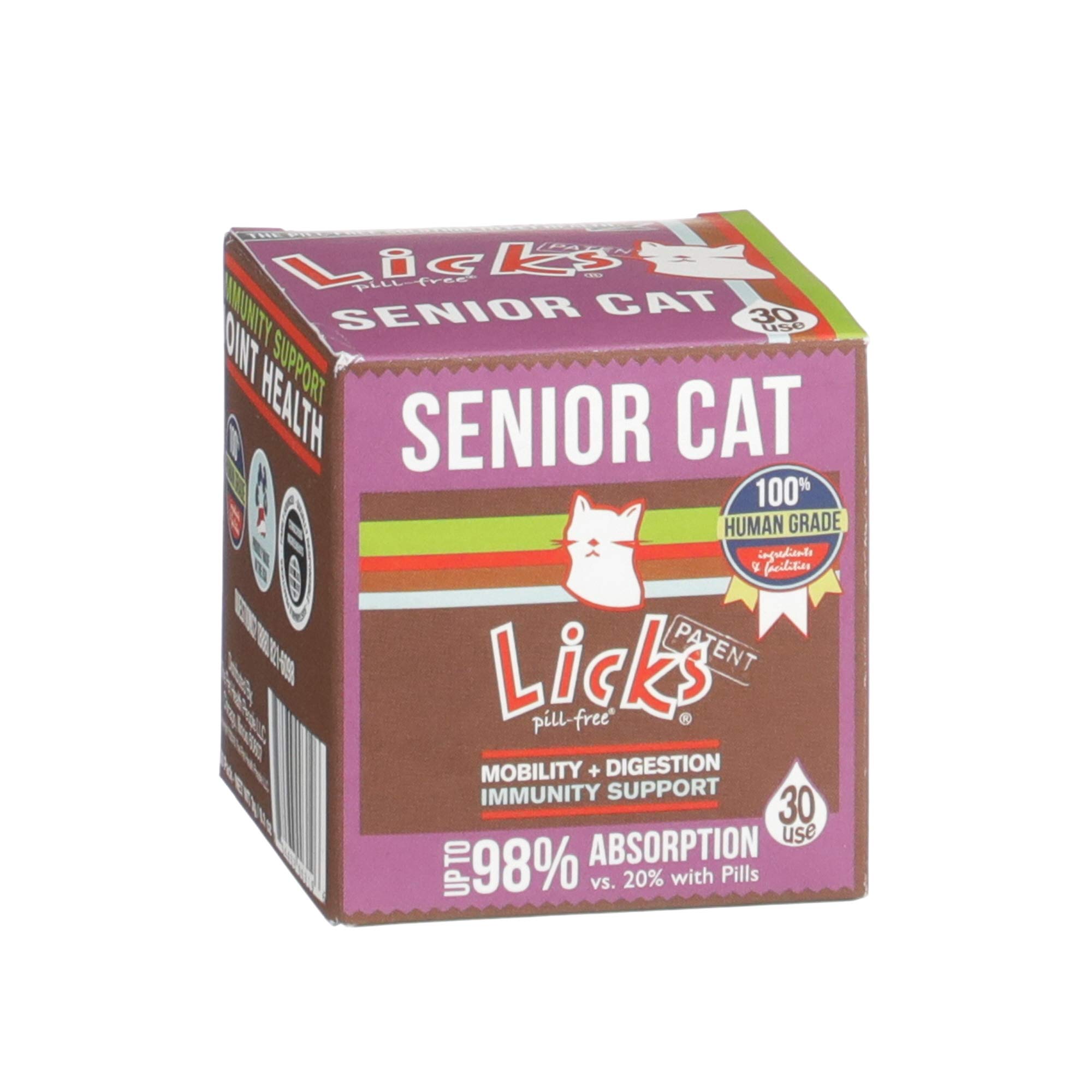 Licks Pill Free Senior Cat - Joint Support & Digestion Supplement for Senior Cats - Immunity Vitamins & Heart Health Supplements for Older Cats - Gel Packets - 30 Use