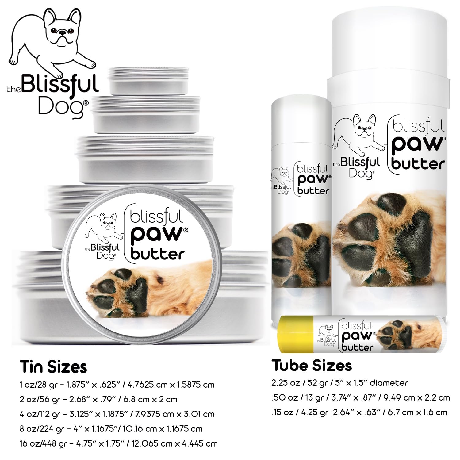 The Blissful Dog Paw Butter, Moisturizer for Dry Paw Pads, Softens and Protects a Rough Paw in Winter, Versatile, Lick-Safe Dog Paw Pad Balm, 2 oz.