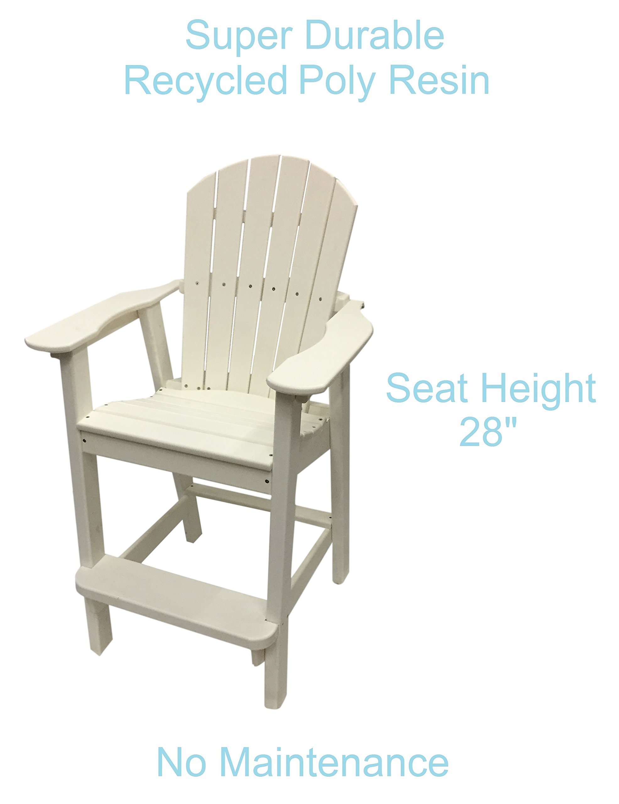 Phat Tommy Tall Adirondack Chair - HDPE Outdoor Furniture - Poly Adirondack Bar Stool - Heavy, Stress Free Furniture for Balcony, Deck, Patio, Front Porch, White