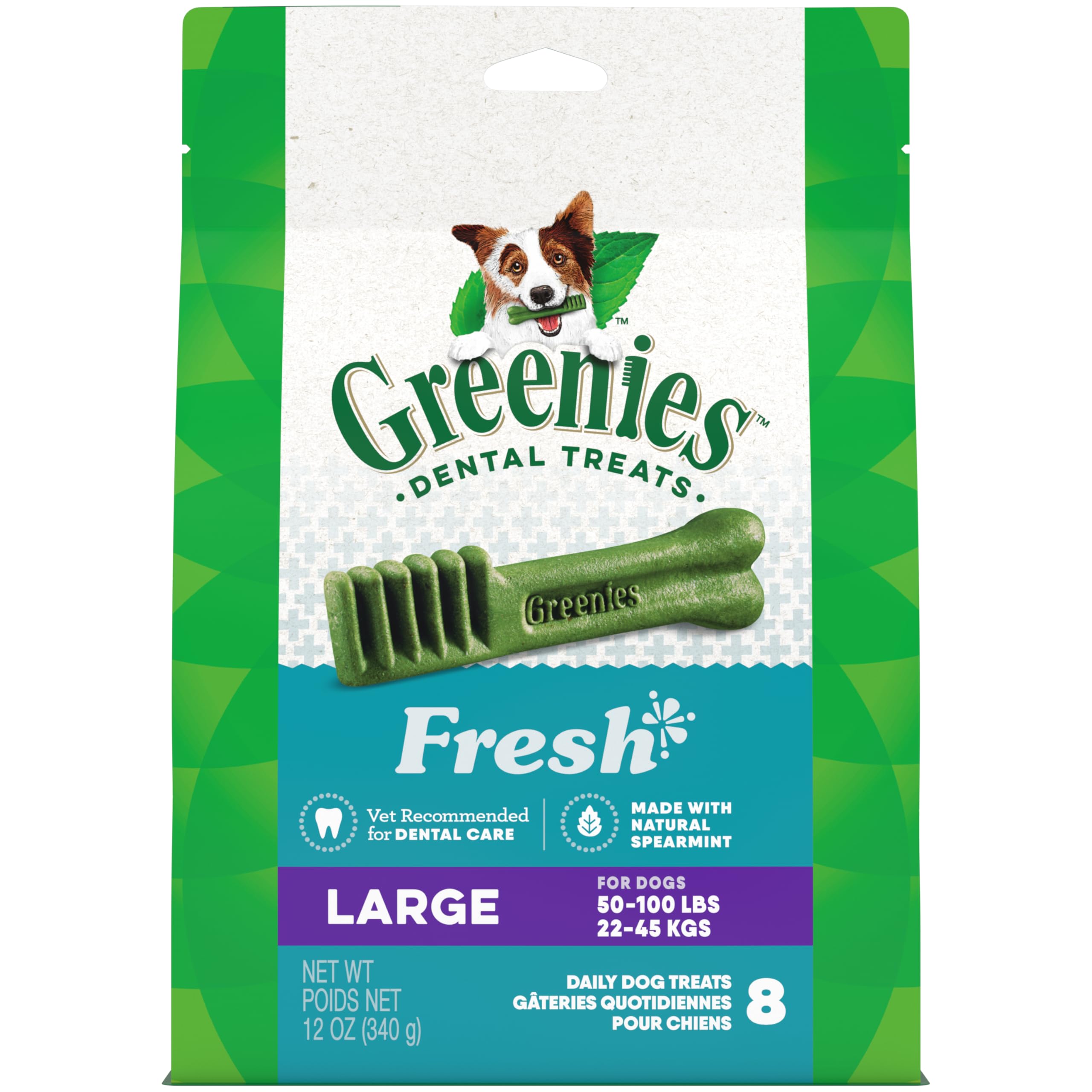 Greenies Large Natural Dental Care Dog Treats Fresh Flavor, 12 oz. Pack (8 Treats)