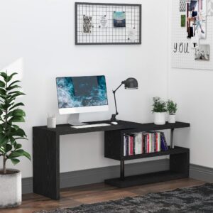 HOMCOM 360 Degree Rotating Corner Computer Desk, L Shaped Desk, Home Office Workstation with 3-Tier Storage Shelves, Black