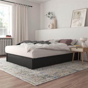 DHP Maven Upholstered Platform Bed with 11 Inch Height for Raised Mattress Support, No Box Spring Needed, Queen, Black Faux Leather