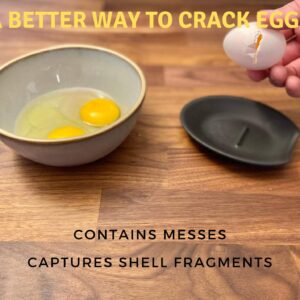 Crack'em Egg Cracker & Spoon Rest (Jet Black) - Perfectly Cracks Eggs & Contains Messes - Easy to Use & Clean - Great for Kids - Prevents Broken Yolks