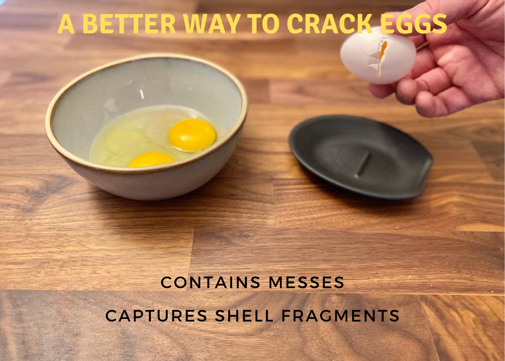 Crack'em Egg Cracker & Spoon Rest (Jet Black) - Perfectly Cracks Eggs & Contains Messes - Easy to Use & Clean - Great for Kids - Prevents Broken Yolks