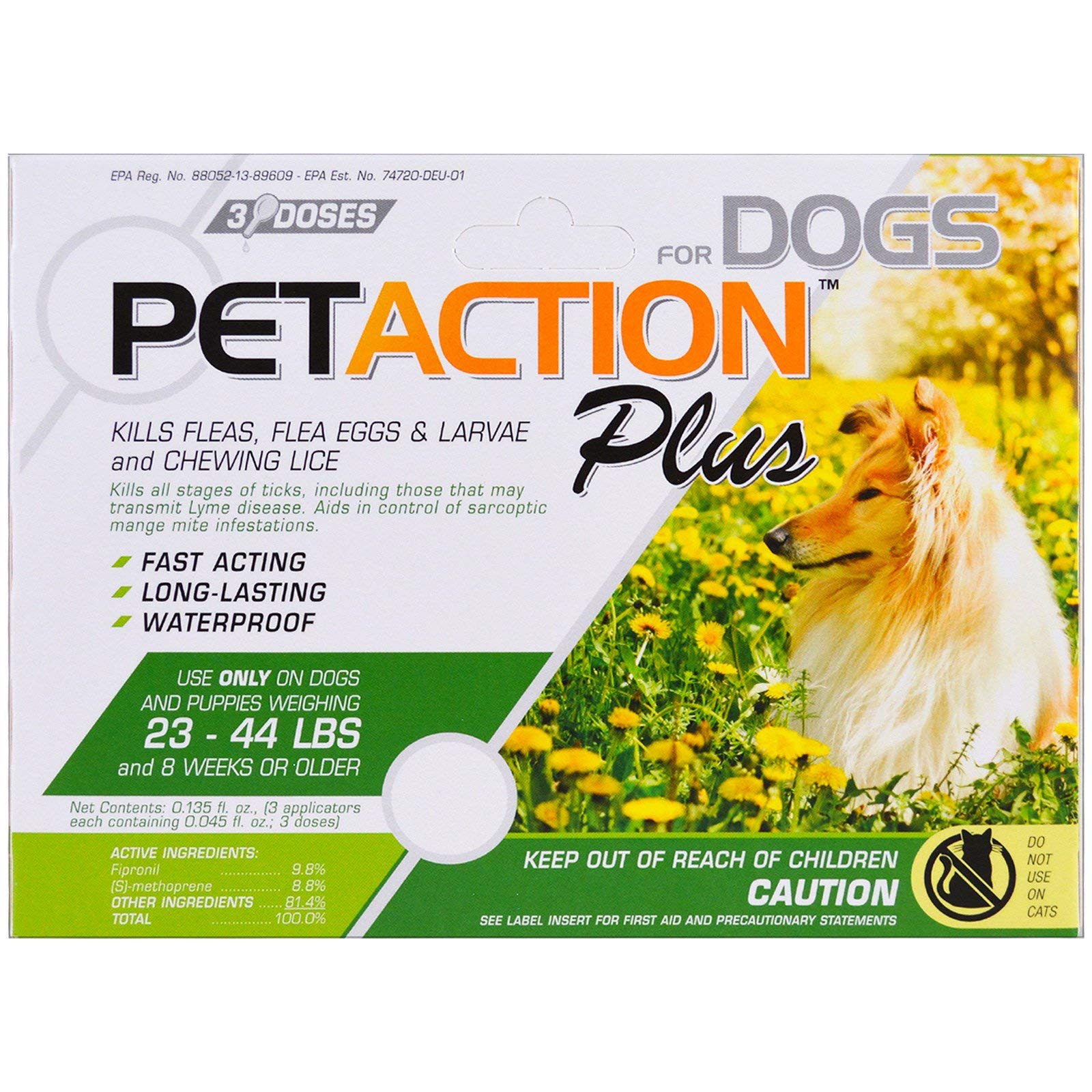 Pet Action Plus Flea & Tick Treatment for Medium Dogs, 23-44 lbs, 3 Month Supply