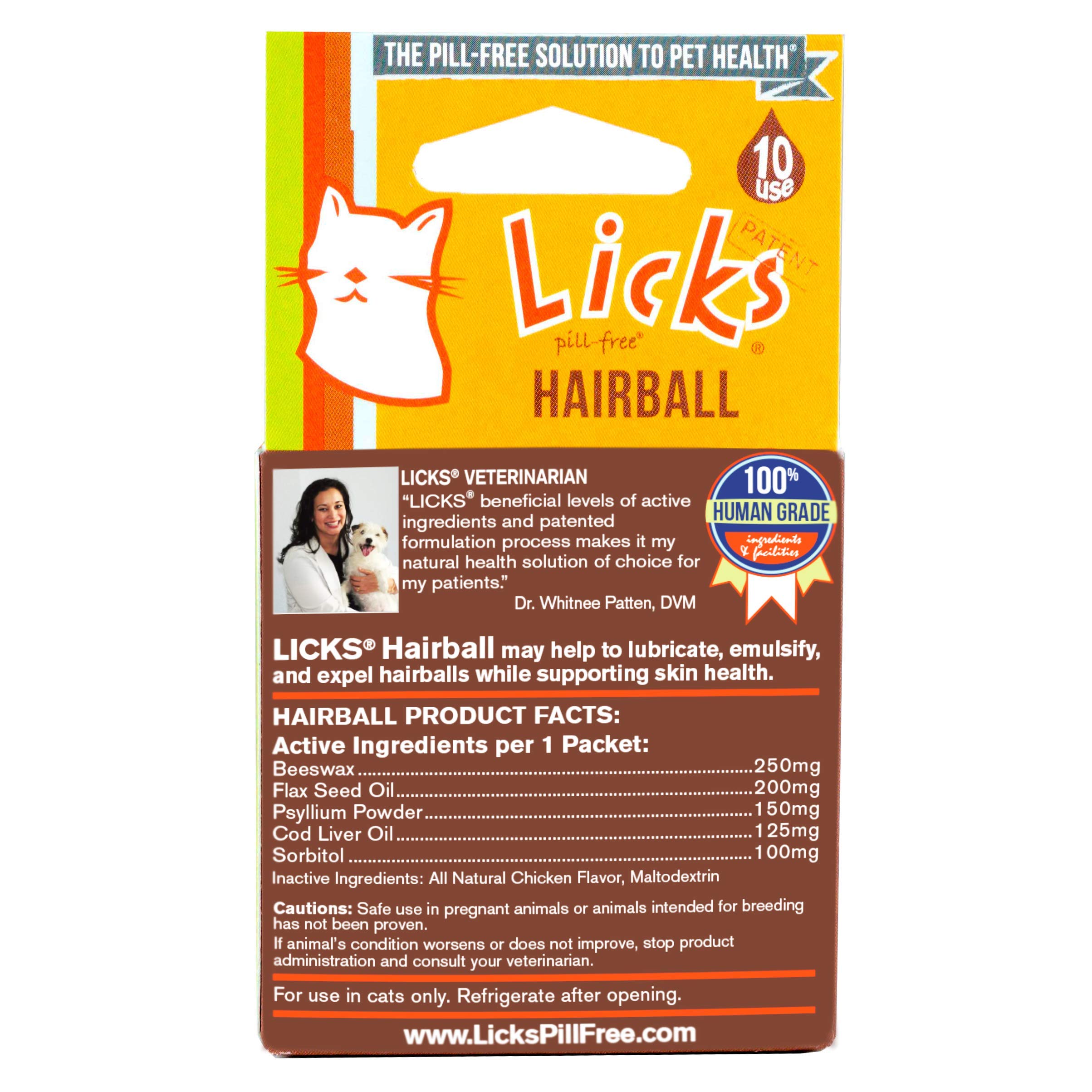 Licks - Hairball Remedy for Cats - Cat Hairball Treatment Containing Flax Seed Oil, Cod Liver Oil, and Sorbitol - LiquiPaks - 10 Use