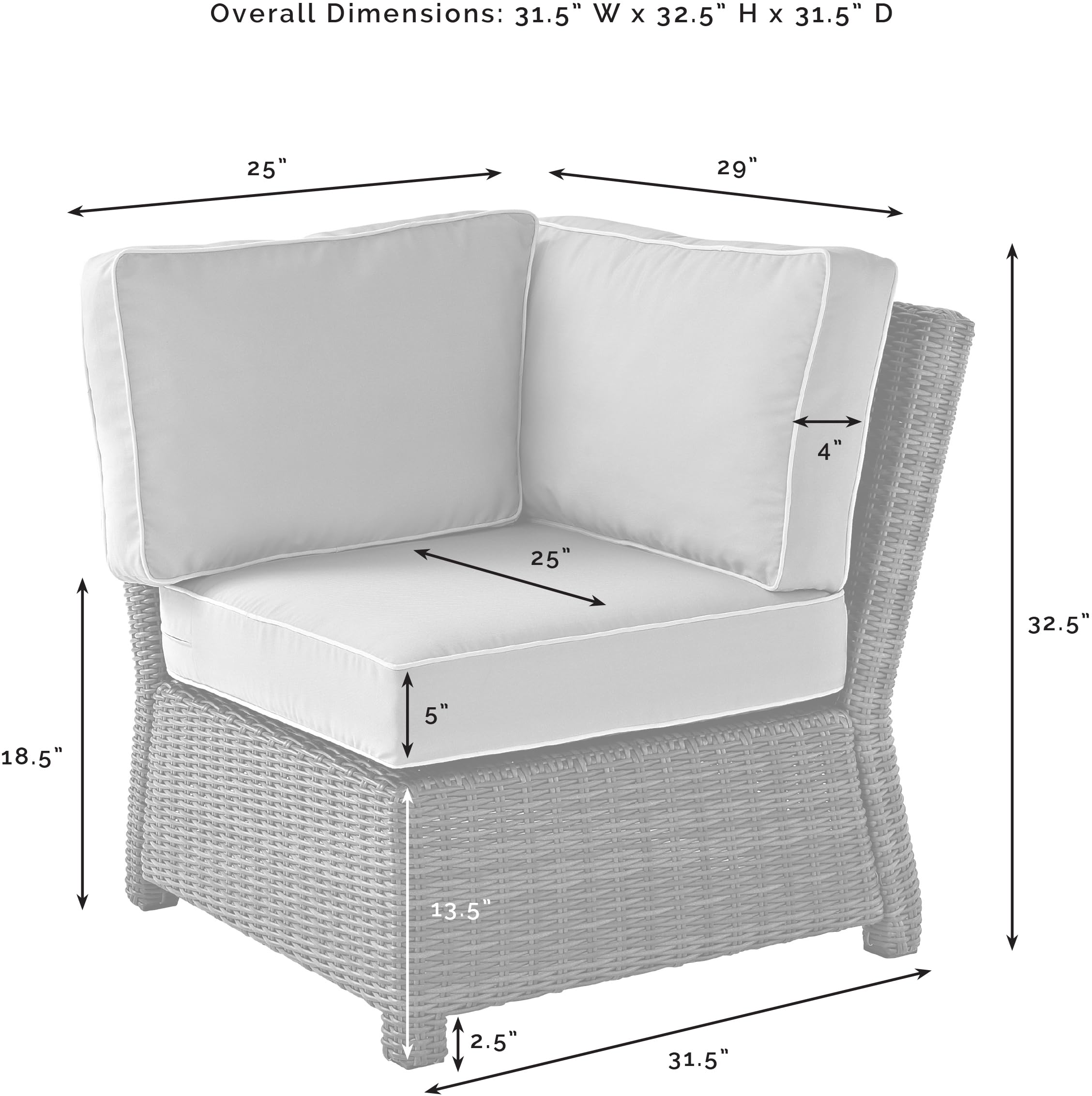 Crosley Furniture Bradenton Corner Outdoor Sectional Chair, Wicker Patio Chairs for Porch, Deck, Backyard, Brown with Navy Cushions