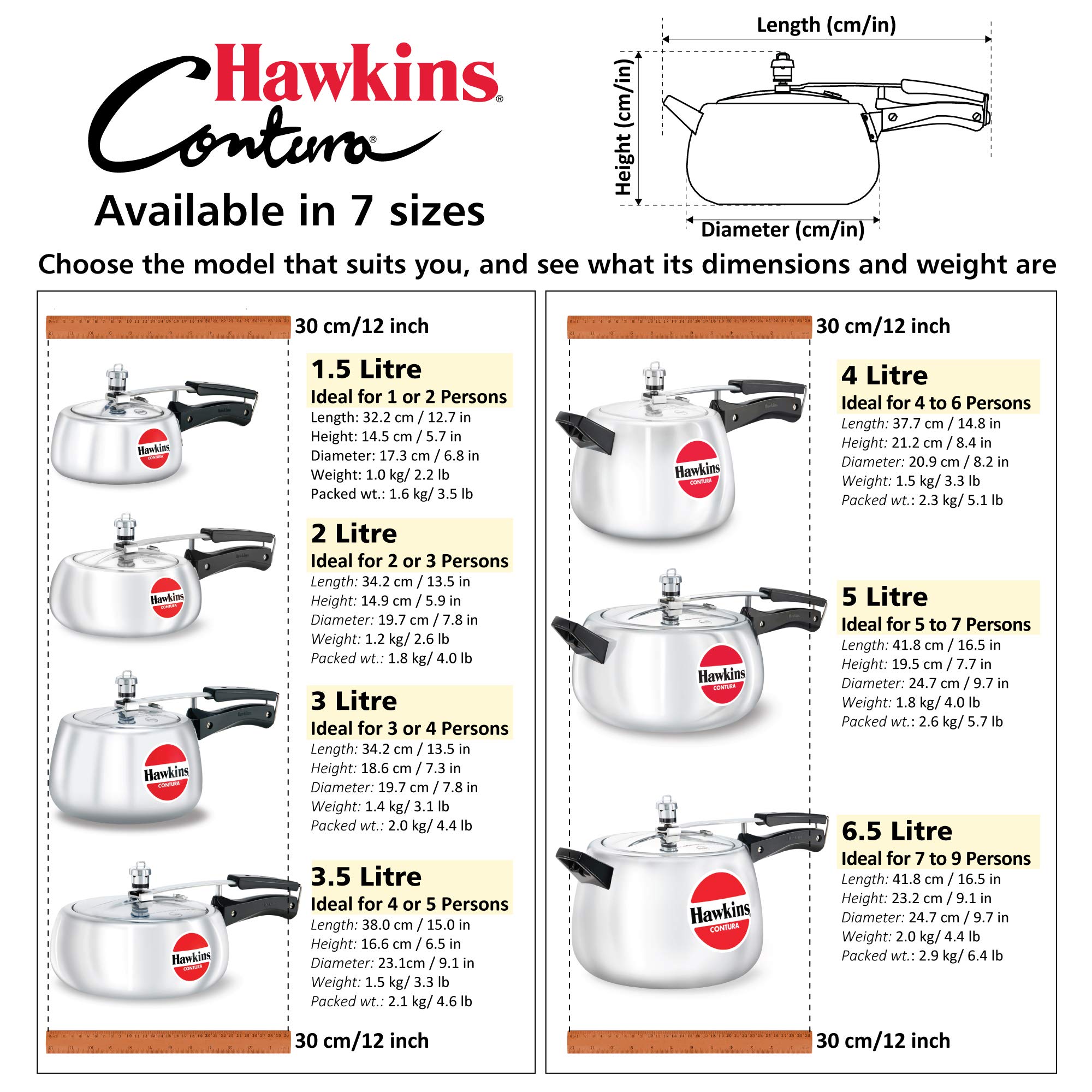 Hawkins HC50 Contura 5-Liter Pressure Cooker, Small, Aluminum