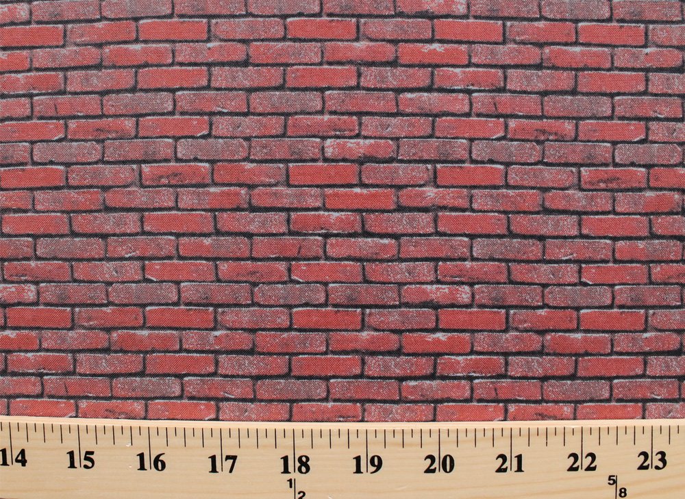 Cotton Landscape Medley Bricks Red Brick Wall Miniature 1" x 0.375" Bricks Cotton Fabric Print by The Yard (367-red)