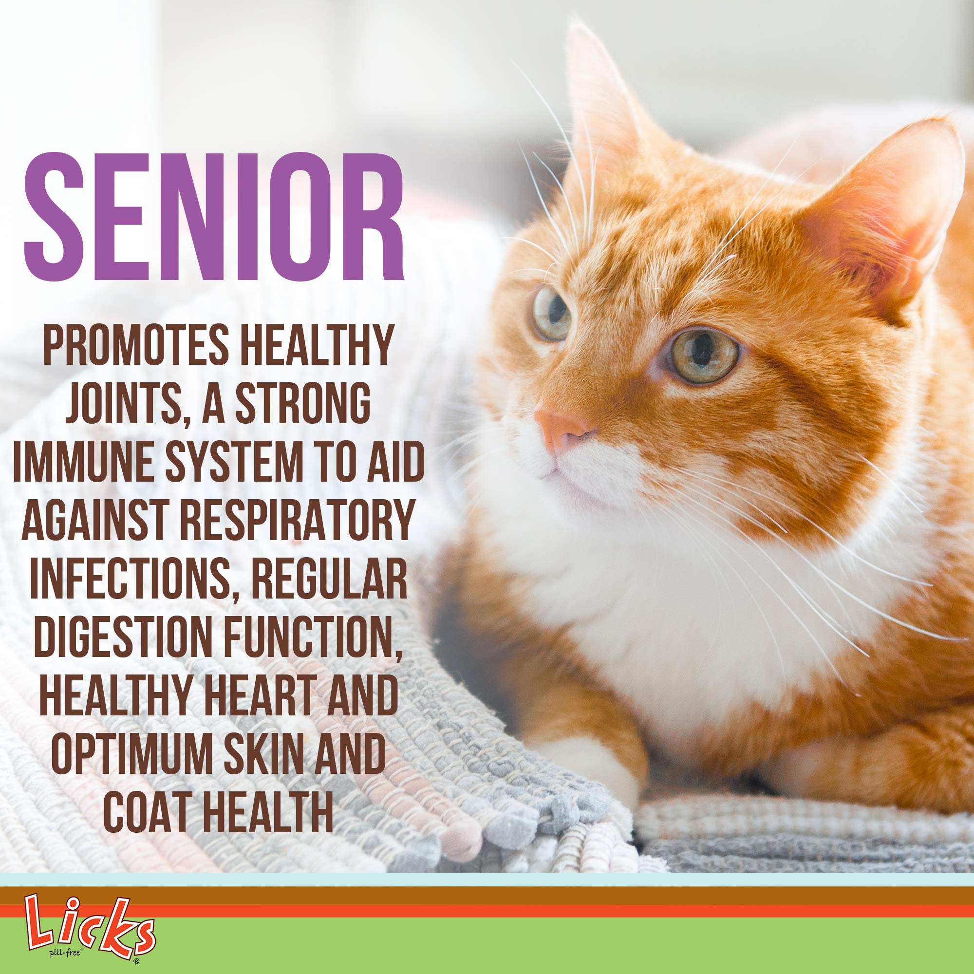 Licks Pill Free Senior Cat - Joint Support & Digestion Supplement for Senior Cats - Immunity Vitamins & Heart Health Supplements for Older Cats - Gel Packets - 30 Use