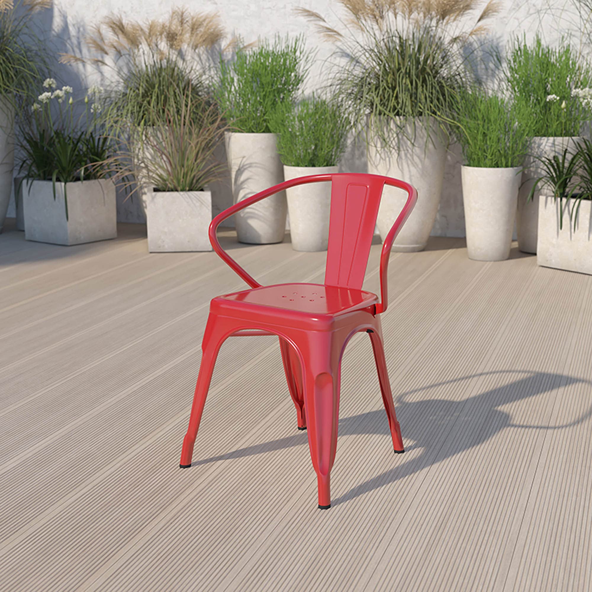 Flash Furniture Luna Commercial Grade Red Metal Indoor-Outdoor Chair with Arms