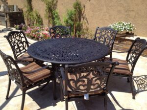 mandalay outdoor patio 7pc dining table dark bronze color cast aluminum (walnut)