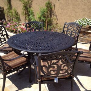 Mandalay Outdoor Patio 7pc Dining Table Dark Bronze Color Cast Aluminum (Walnut)