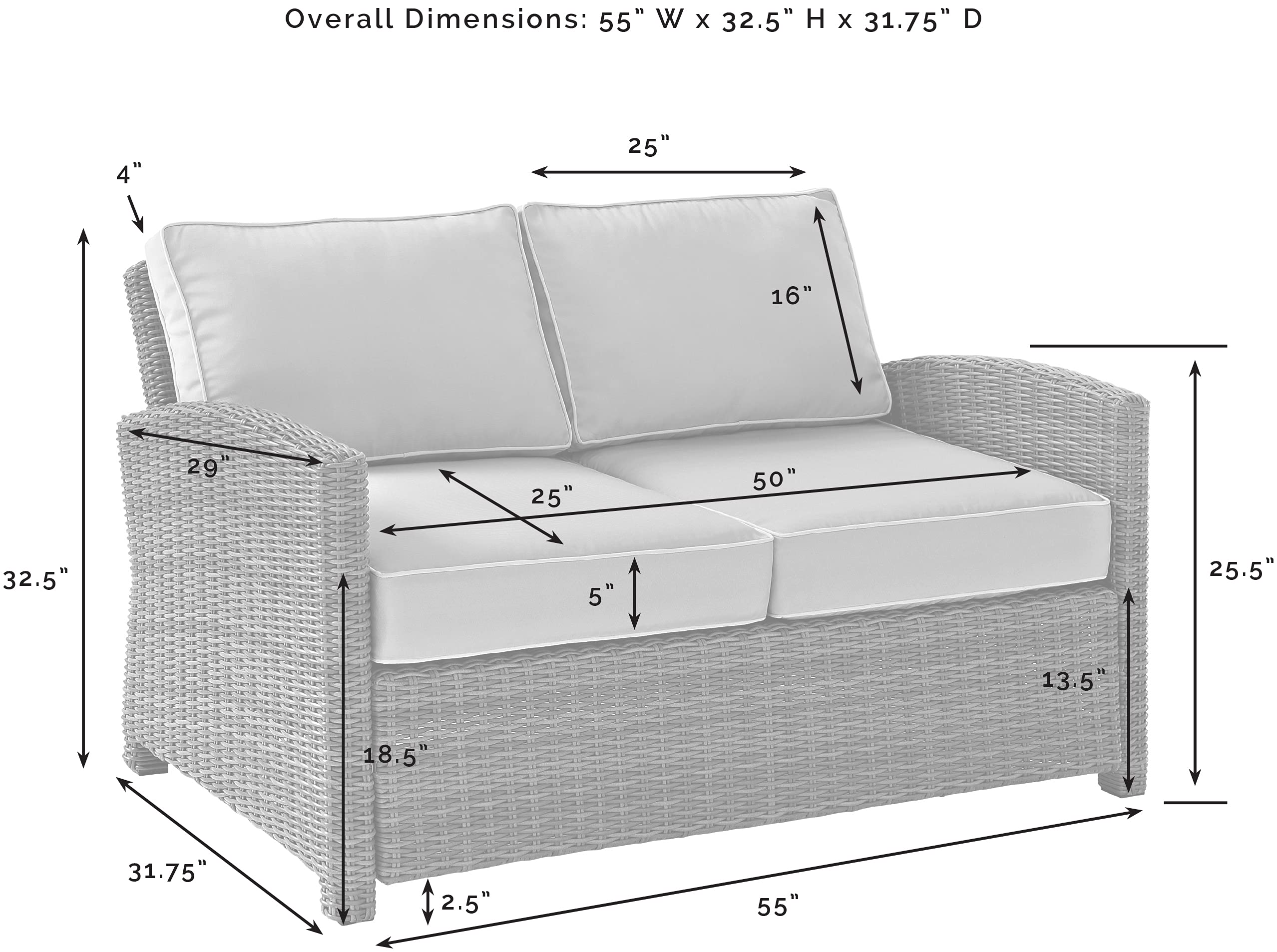 Crosley Furniture Bradenton Wicker Outdoor Loveseat, 2-Person Patio Couch for Porch, Deck, Backyard, Brown with Sangria Cushions