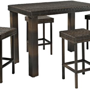 Crosley Furniture Palm Harbor 5-Piece Outdoor Dining Set for 4, Counter Height Wicker Patio Table and Stools, Brown