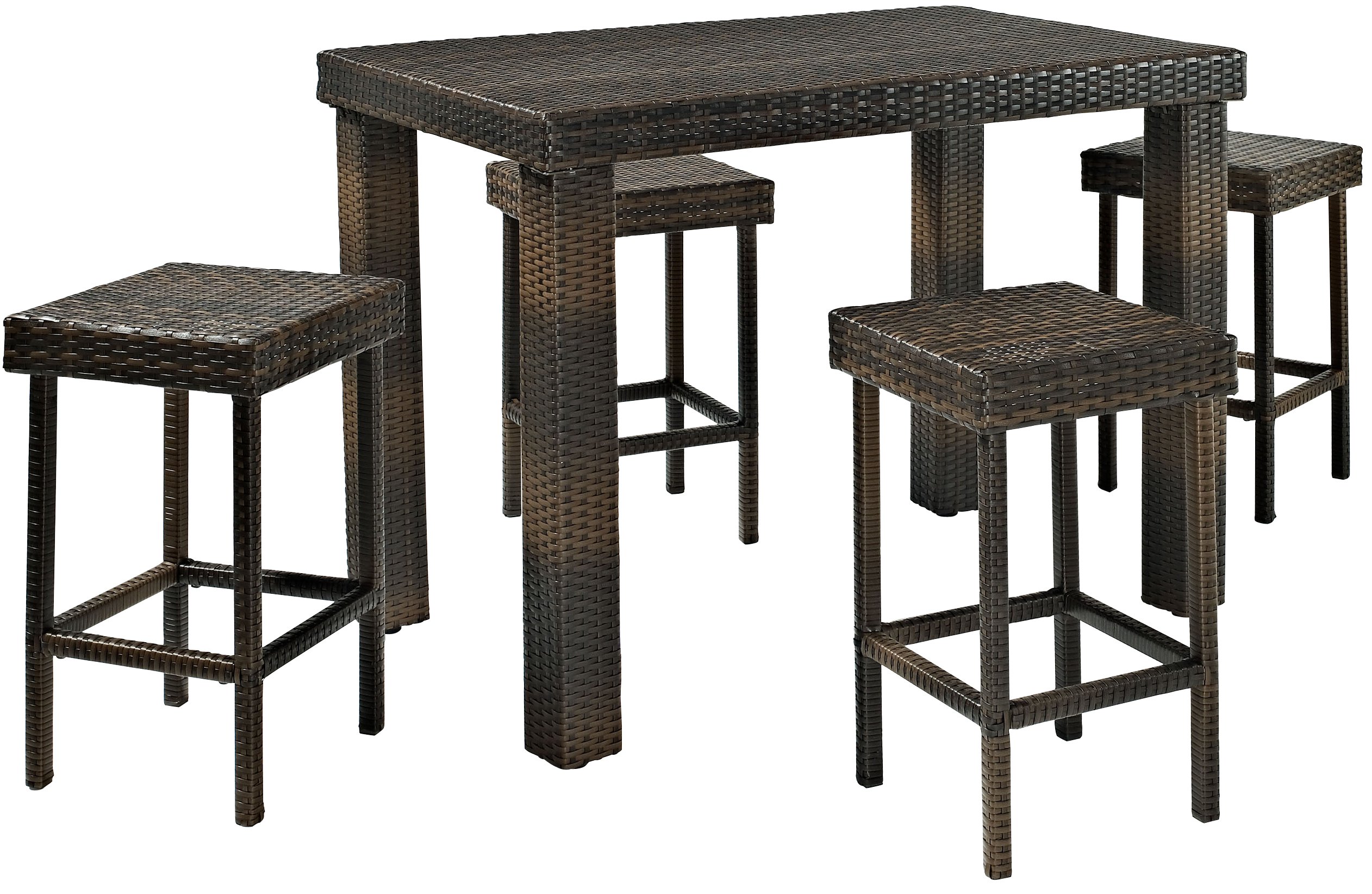 Crosley Furniture Palm Harbor 5-Piece Outdoor Dining Set for 4, Counter Height Wicker Patio Table and Stools, Brown