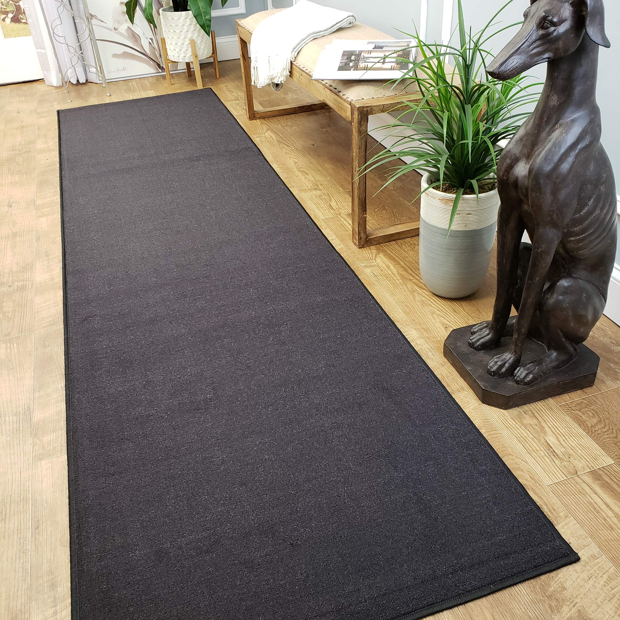 Rubber Backed Runner Rug, 22 x 60 inch, Solid Black, Non Slip, Kitchen Rugs and Mats