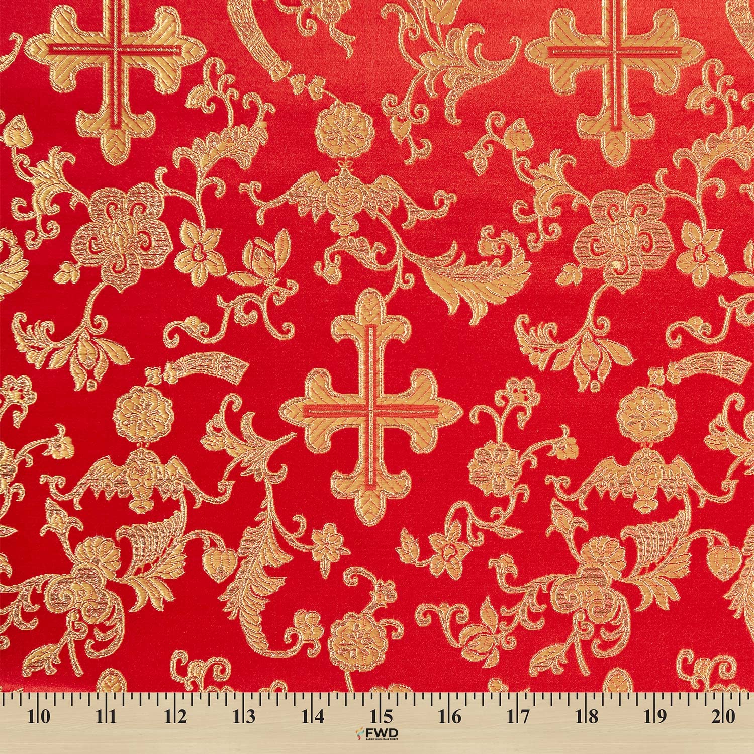 Metallic Church Cross Brocade Fabric 60 (Red/Gold)