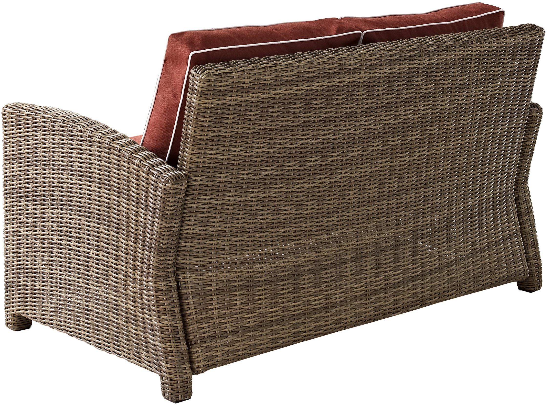 Crosley Furniture Bradenton Wicker Outdoor Loveseat, 2-Person Patio Couch for Porch, Deck, Backyard, Brown with Sangria Cushions