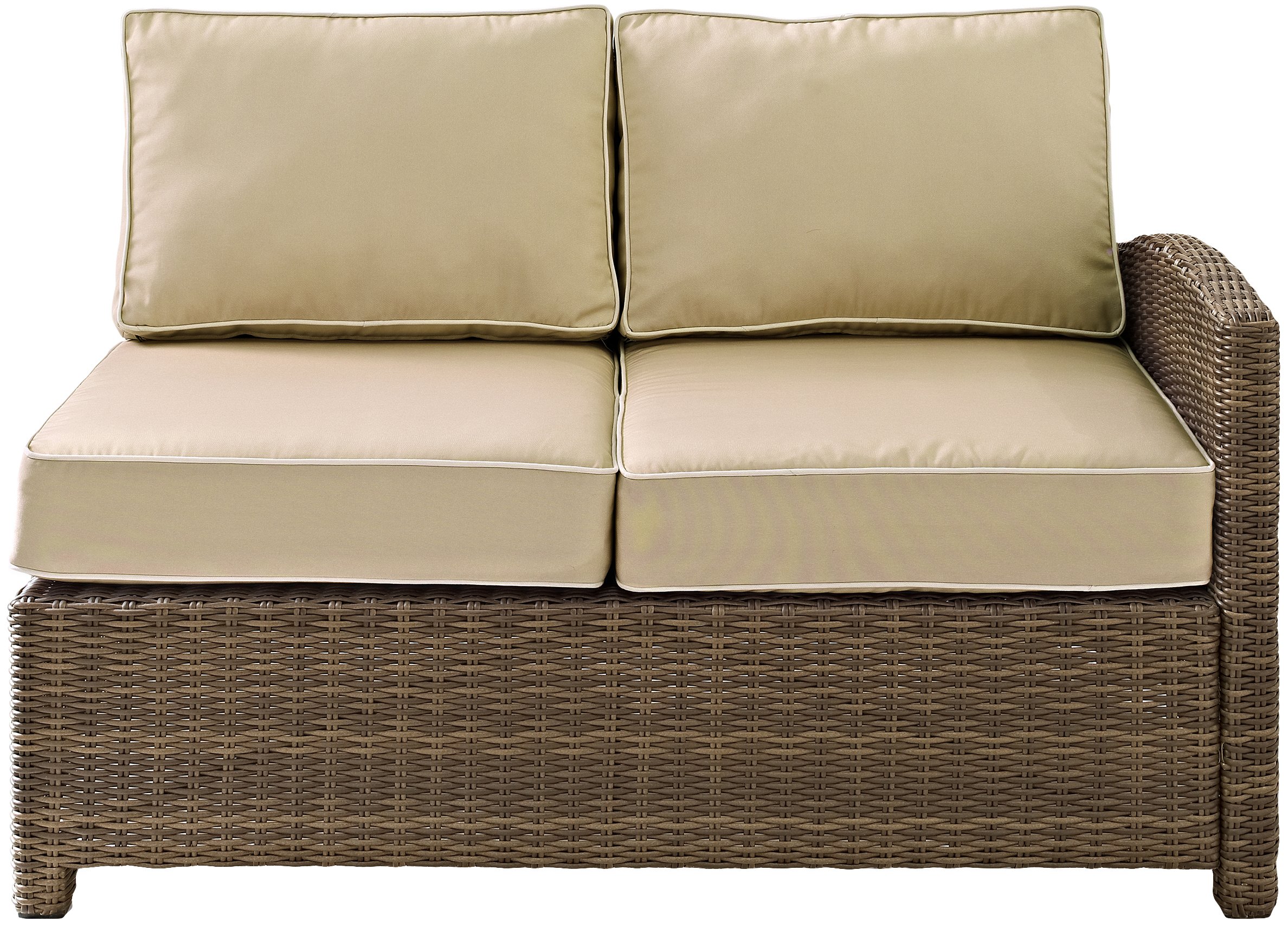 Crosley Furniture Bradenton Outdoor Sectional Right Side Loveseat, 2-Person Wicker Patio Couch for Deck, Brown with Sand Cushions